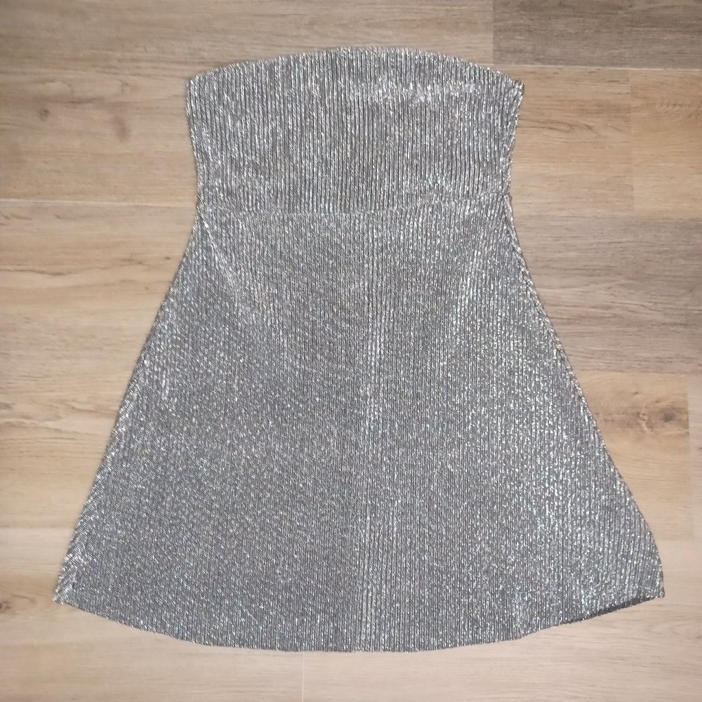 Wild Fable Silver Shimmery Women's Medium Strapless Mini Party Dress Metallic
